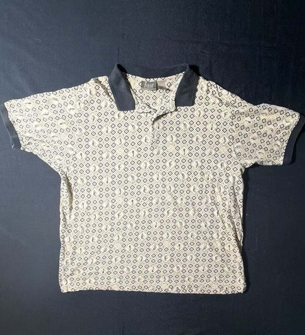 Farah Golf Polo Shirt Size XL Tan Patterned Golfer Design Cotton